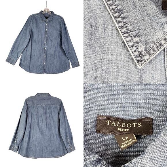Talbots Shirt Size LP Large Petite Denim Long Sleeve Button Down Chambray Cotton - Picture 1 of 8